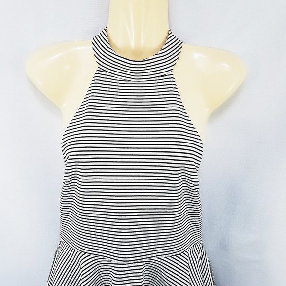 Forever 21 Black/White Striped Halter Dress M - Picture 2 of 8